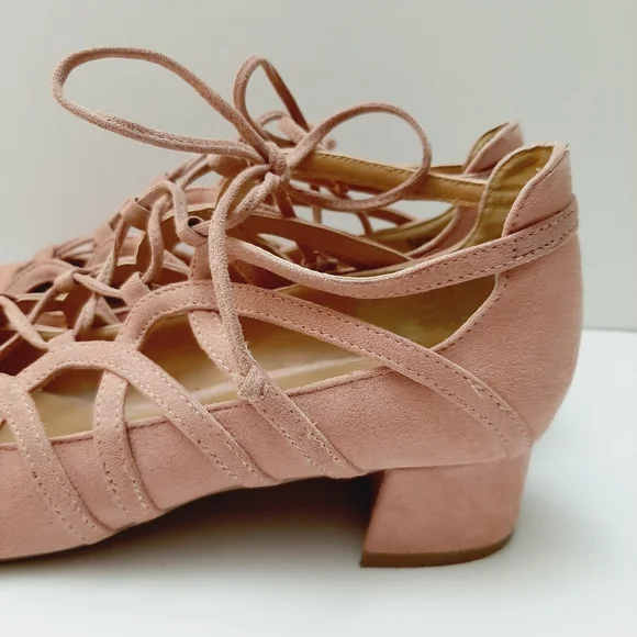 Design Lab by LORD & TAYLOR Sarie Lace-Up Pointy Toe Heels Vegan Suede Pink Sz 8 - Picture 4 of 16